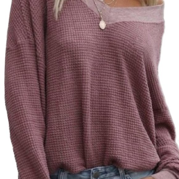 Tops - Stone Wash Purple Off Shoulder Loose Fit Top